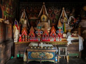 Inside Lamayuru gompa (Tibetan Buddhist monastery).