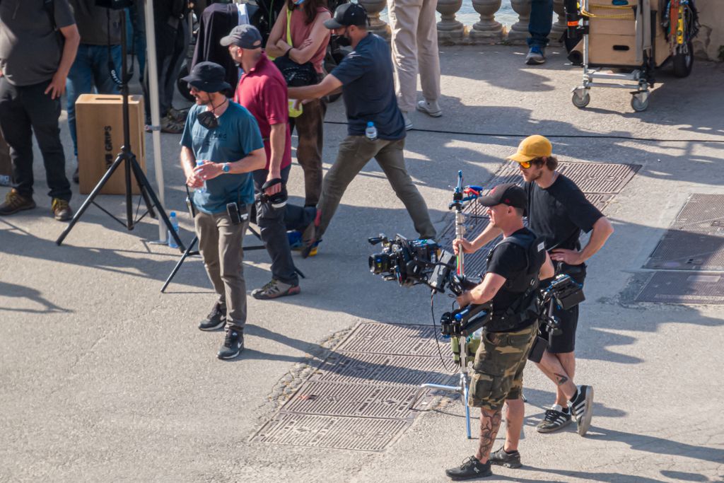 a production team during the filming of a commercial in Montjuic Barcelona